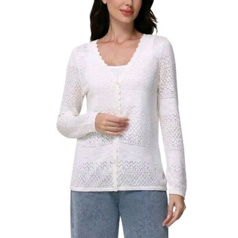 Frye Women's Pointelle Cardigan, Ivory, Size XL /‎ New